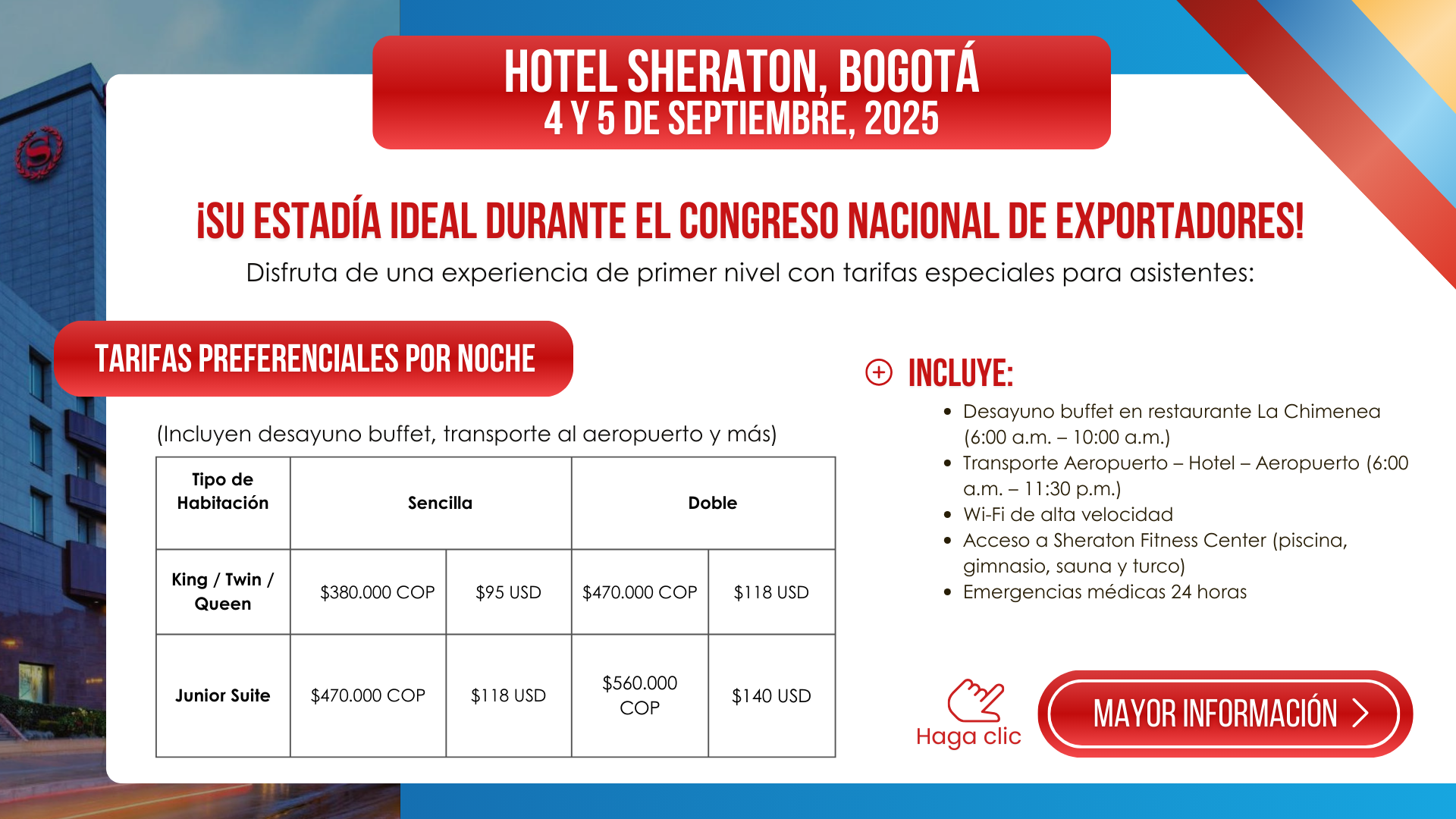 news tarifas hotel sheraton congreso de exportadores 21 agosto